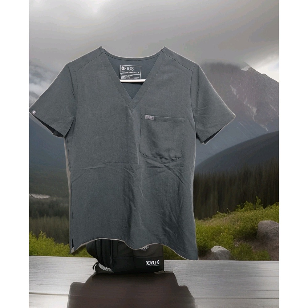 FIGS Technical Collection‎ Casma V Neck Scrub Top Womens S GRAY